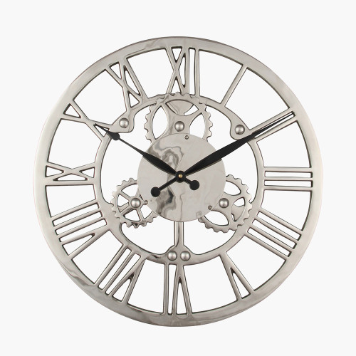 Shiny Nickel Cog Design Round Wall Clock Small