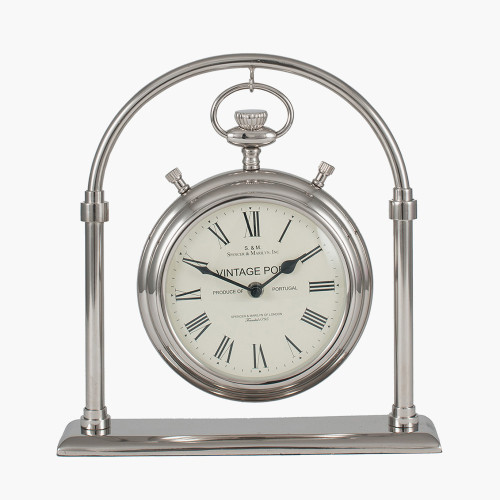 Shiny Nickel Brass & Glass Carriage Clock