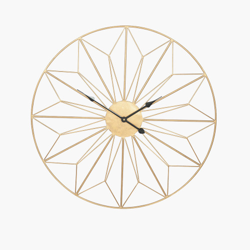 Antique Gold Metal Geo Design Round Wall Clock