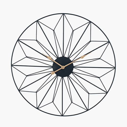 Black and Gold Metal Geo Design Round Wall Clock