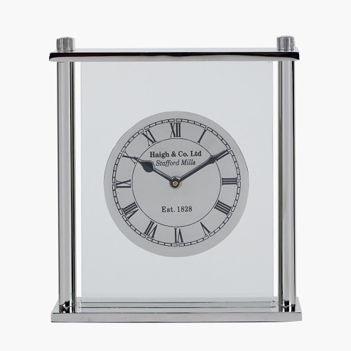 Silver Square Framed Standing Table Clock