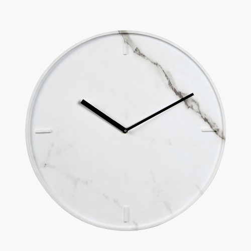 White Marble Veneer Round Wall Clock