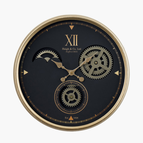 Black & Champagne Metal Cogs Wall Clock