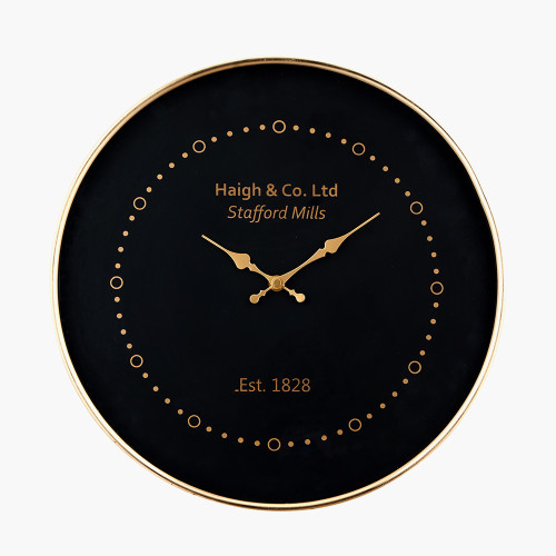 Black Wall Clock with Antique Brass Frame