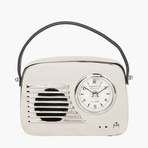 Silver Retro Radio Style  Table Clock