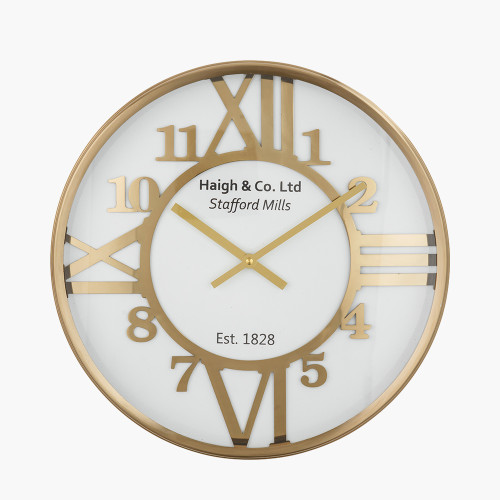 Gold and White Metal Round Wall Clock