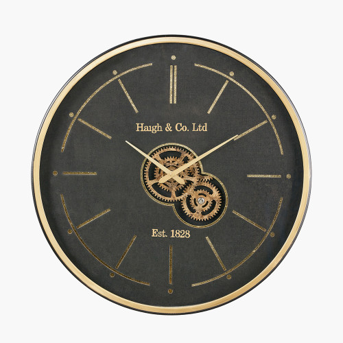 Black/Champagne Metal Cog Wall Clock