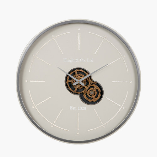 Ivory/Silver Metal Cog Wall Clock