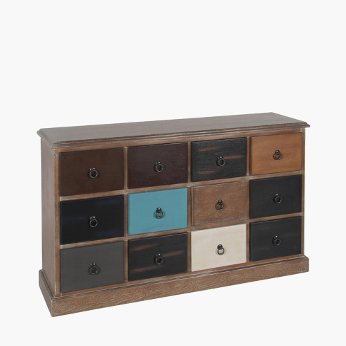 Pine Wood Multicoloured 12 Drawer Unit