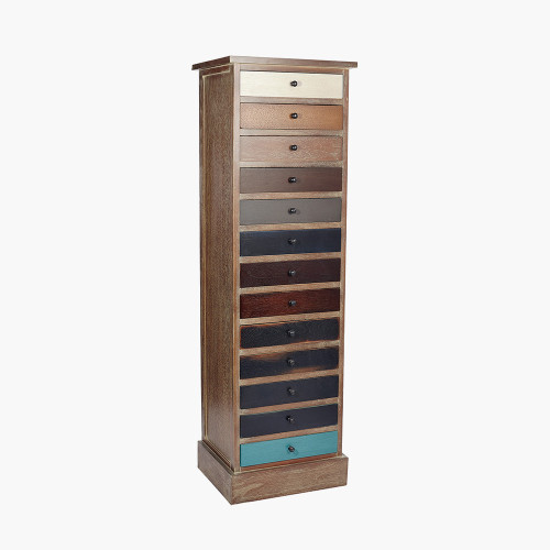 Pine Wood Multicoloured 13 Drawer Unit