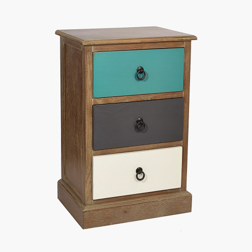 Pine Wood Multicoloured 3 Drawer Unit