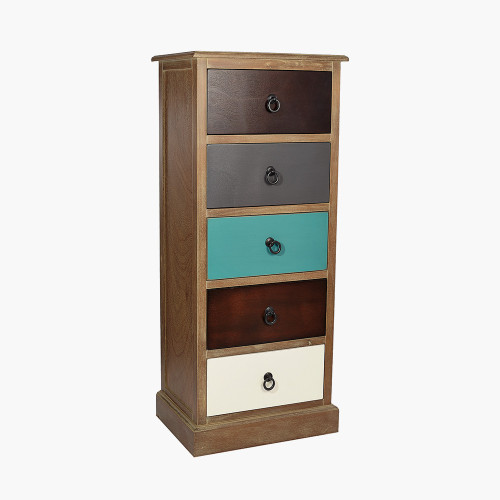 Pine Wood Multicoloured 5 Drawer Unit