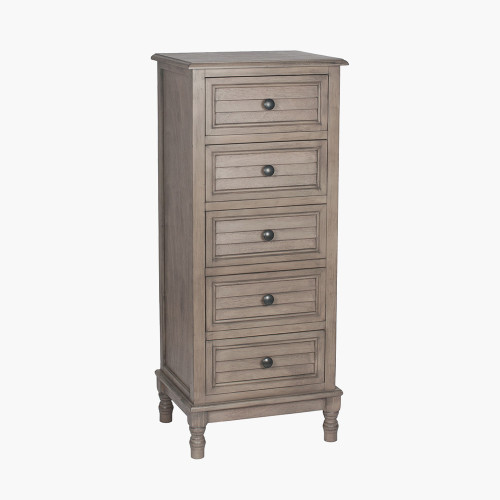 Taupe Pine Wood 5 Drawer Tall Boy K/D