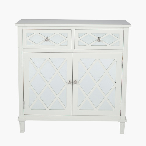 Ivory Mirrored Pine Wood 2 Drawer 2 Door Unit