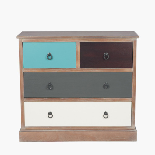 Pine Wood Multicoloured 4 Drawer Unit