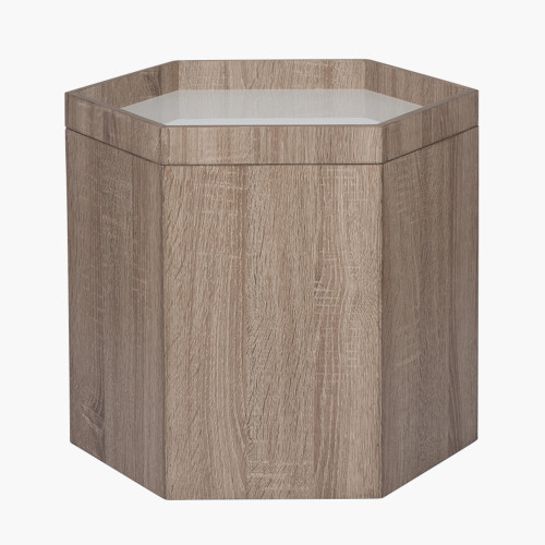 Natural & White Wood Hexagonal Storage Box Small