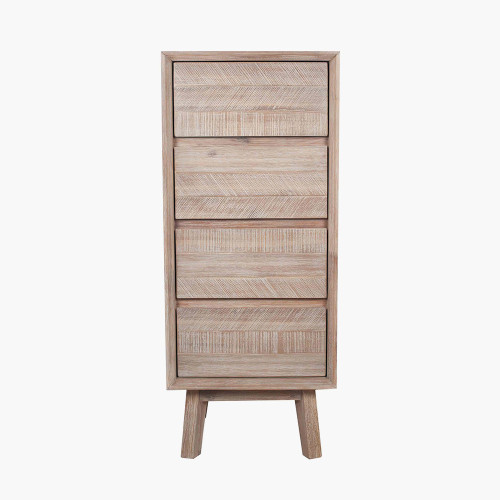 Sand Wash Acacia Wood 4 Drawer Tall Boy