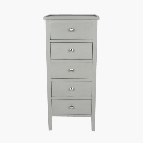 Vendee Grey Pine Wood 5 Drawer Tall Boy