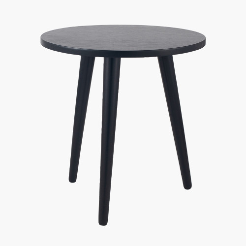 Satin Black Pine Wood Round Side Table K/D