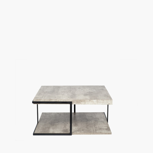 Concrete Effect MDF & Black Iron Coffee Table