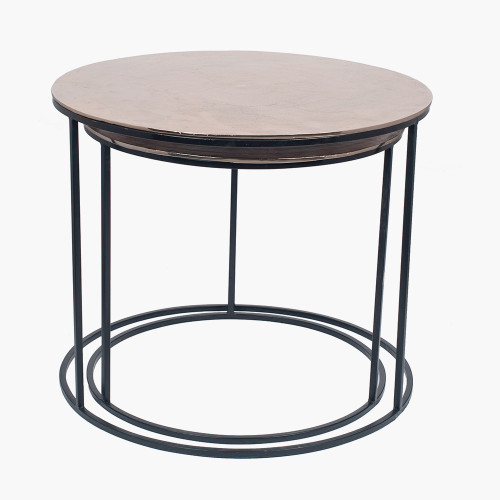 Black Iron & Gold Aluminium Set of 2 Round Tables