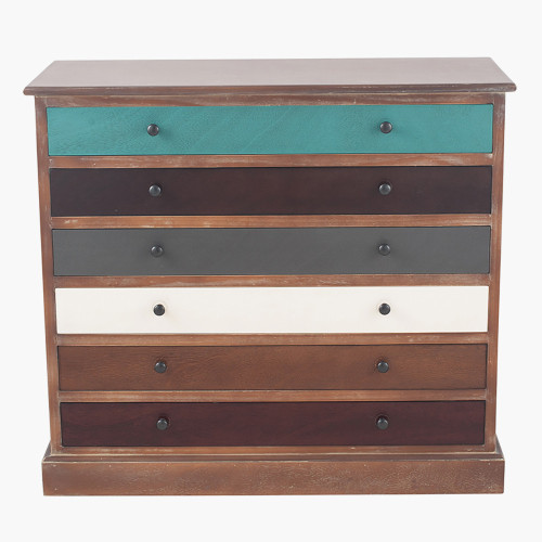 Pine Wood Multicoloured 6 Drawer Unit