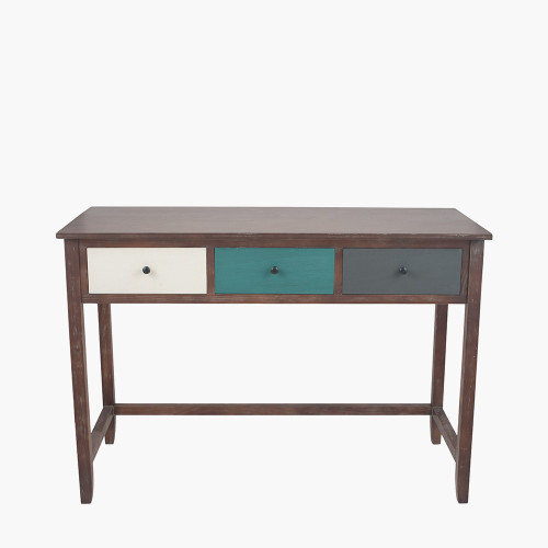 Pine Wood Multicoloured 3 Drawer Desk K/D