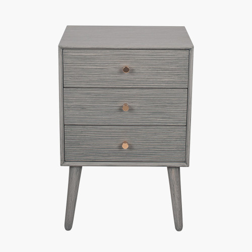 Dark Grey Pine Wood 3 Drawer Bedside Table