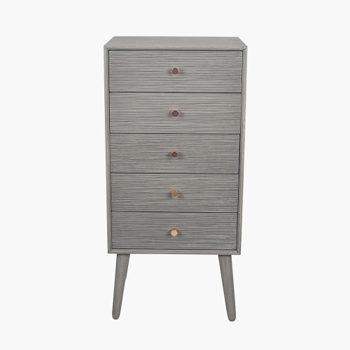 Dark Grey Pine Wood 5 Drawer Tall Boy