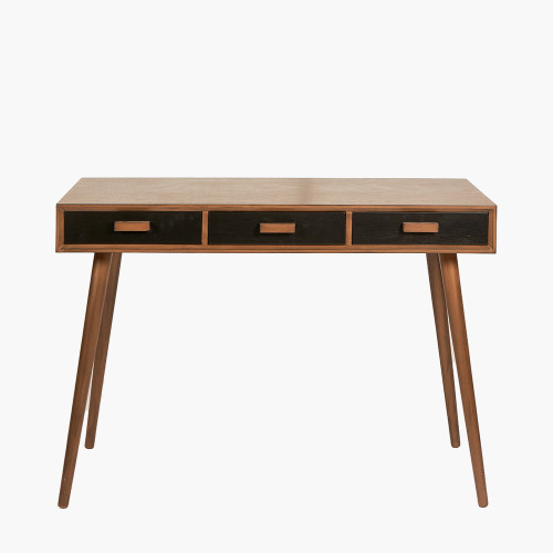 Klee Pine Wood and Black 3 Drawer Desk 