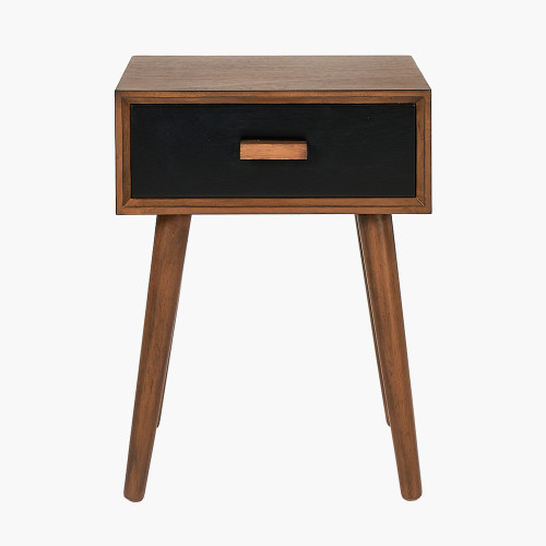 Klee Pine Wood and Black 1 Drawer Side Table