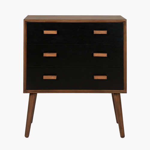 Klee Pine Wood and Black 3 Drawer Unit