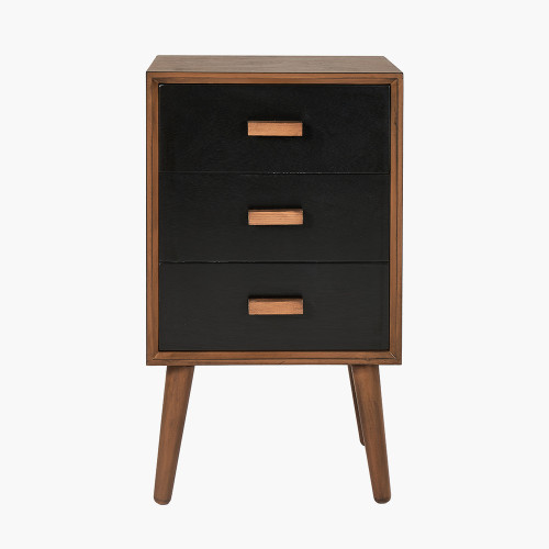 Klee Pine Wood and Black 3 Drawer Bedside