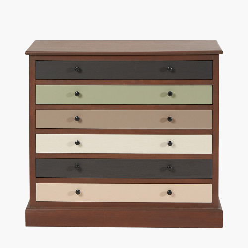 Loft Pine Wood Sage Multicoloured 6 Drawer Unit