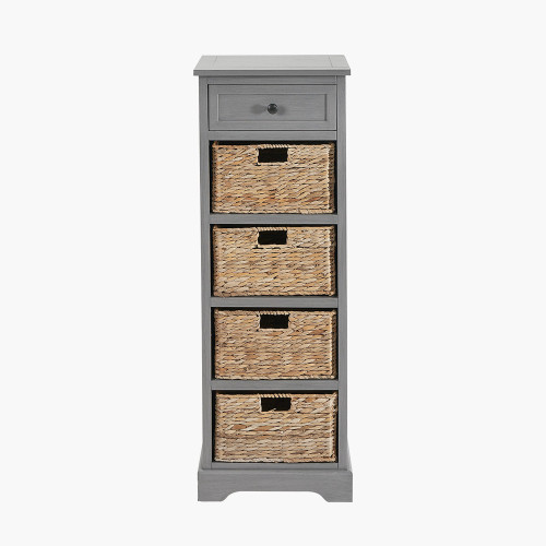 Devonshire Grey Wood 1 Drawer 4 Basket Tall Unit