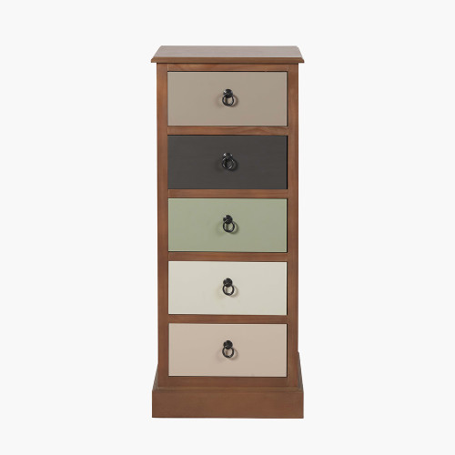 Loft Pine Wood Sage Multicoloured 5 Drawer Unit