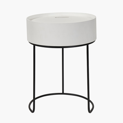 Hugo White Wood and Black Metal Storage Table