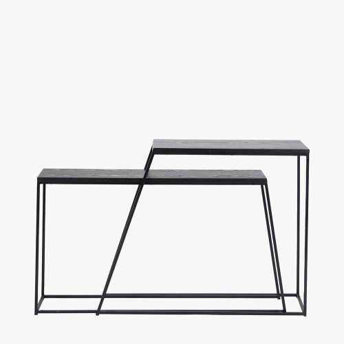 Mashiko Black Ash Veneer & Black Metal S/2 Console Tables