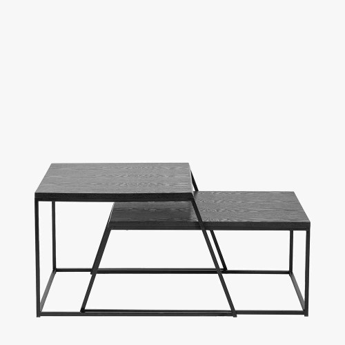 Mashiko Black Ash Veneer & Black Metal S/2 Coffee Tables