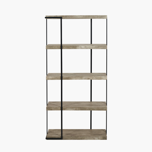 Jersey Concrete Effect Wood & Black Iron 5 Shelf Unit