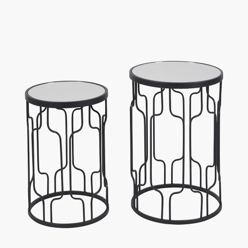 Caprisse Mirrored Glass and Graphite Metal S/2 Round Tables