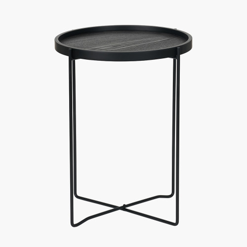 Voss Black Wood and Metal Side Table