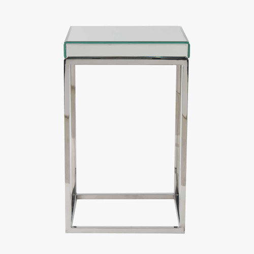 Elysee Mirrored Glass and Silver Metal Small Square Side Table 