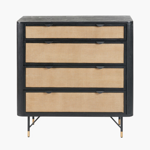 Fiji Acacia Wood and Rattan 4 Drawer Uni