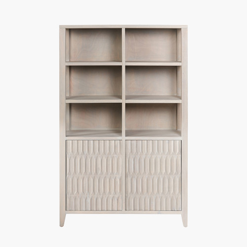 Khao Light Grey Mango Wood 2 Door 6 Niche Shelf Unit