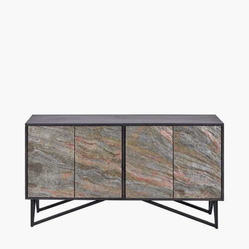 Black Wood & Stone Veneer Sideboard