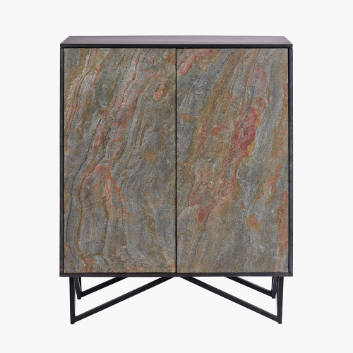 Black Wood & Stone Veneer Bar Cabinet