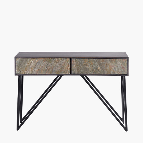 Black Wood & Stone Veneer Console Tbl