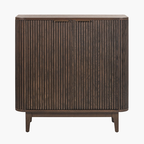 Raie Brown Ribbed Veneer Bar Cabinet