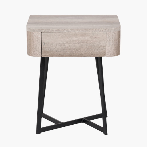 Ukiah Grey Veneer & Black Metal Bedside Unit